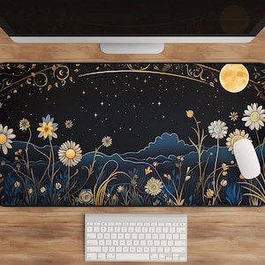Celestial Botanical Desk Mat, Large Gaming Pad with Dark Cottagecore Aesthetic, Perfect for Witchy Decor Enthusiasts and Creative Workspaces