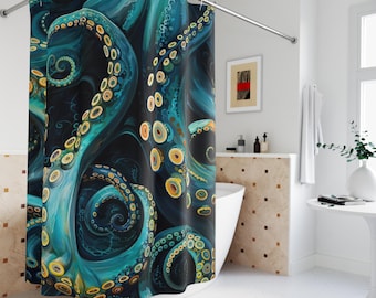 Octopus Shower Curtain: Vibrant Sea Life Art for Ocean Vibes Bathroom Decor