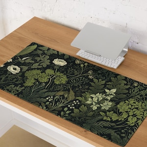 Botanical Art Nouveau Desk Mat - Sage Green Floral And Plant Detailed Design - Ideal Cute Office Decor & Extended Keyboard Mat image 14