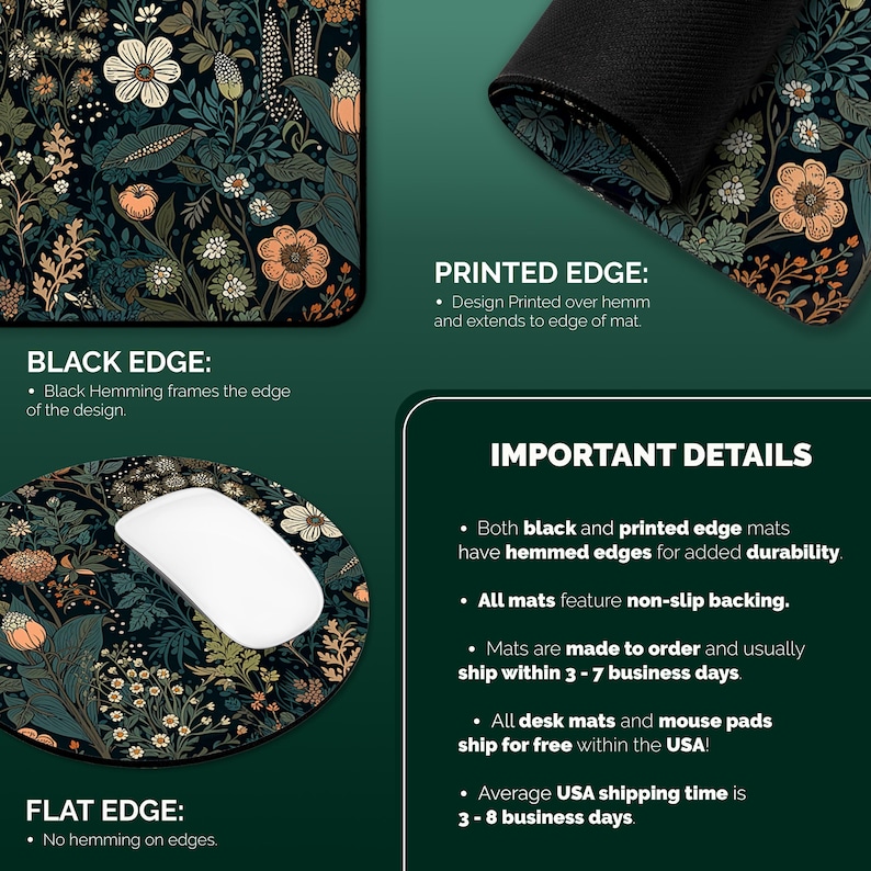 Dark Cottagecore Mat, Floral Desk Mat, Botanical Mouse Pad, Vintage Desk Mat, Wildflower Mousepad, Nature Desk Decor, Garden Desk Pad image 7