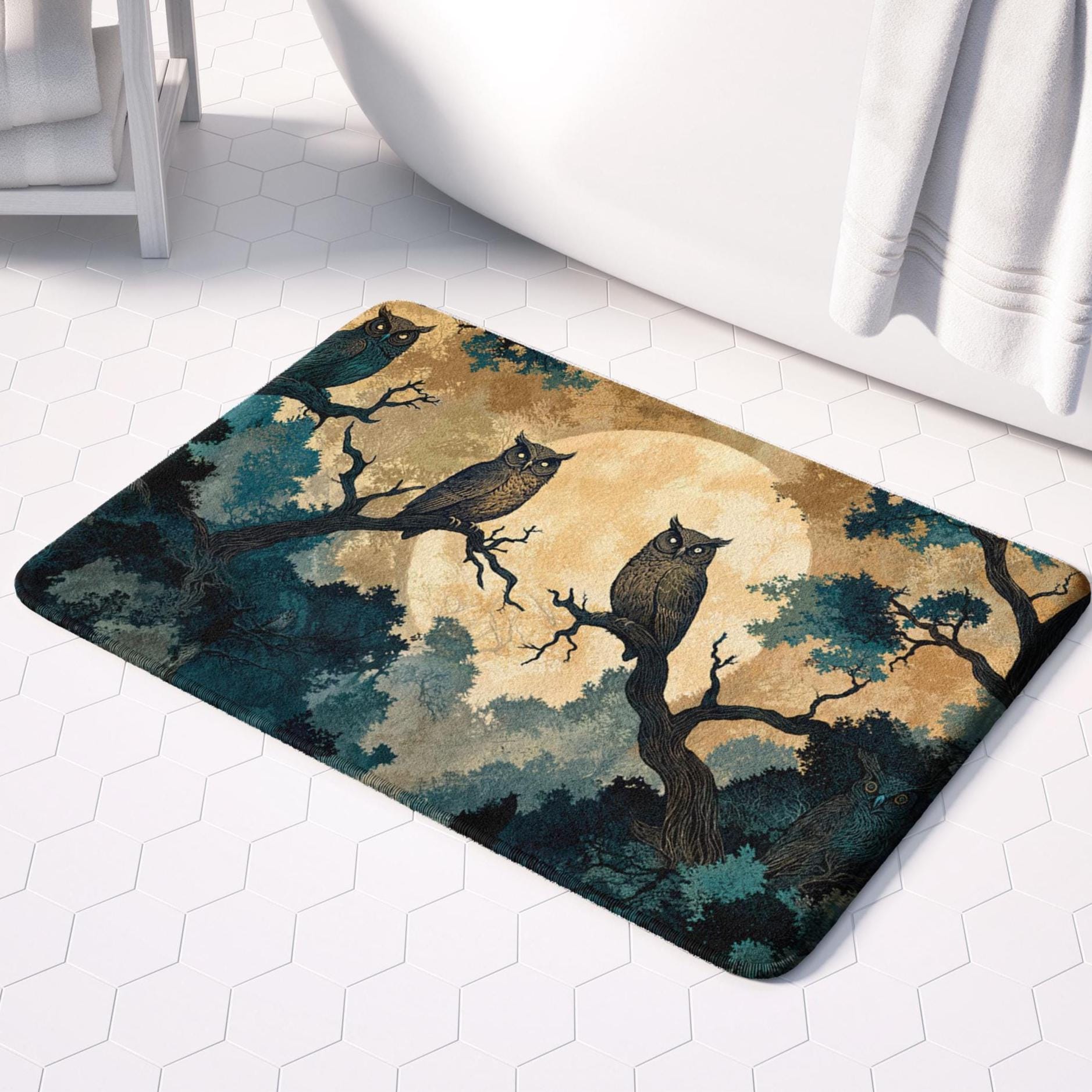 Owl Bathroom Mat: Cozy Woodland Design (Memory Foam, Non-Slip)