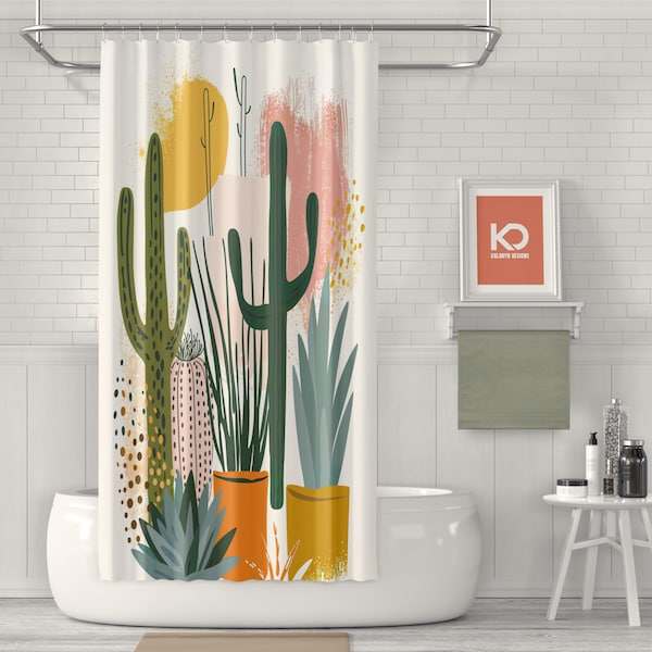 Cactus Shower Curtain | Boho Chic Bathroom Decor, Desert-Inspired Succulent Print for Trendy Bath Makeover