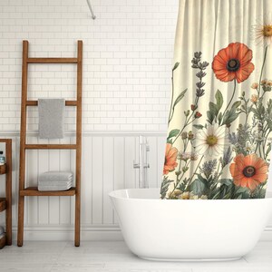 Wildflower Shower Curtain: Vintage Cottagecore Style for a Rustic Farmhouse Bathroom image 5