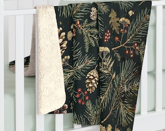 Dark Academia Throw Blanket - Winter Botanical Sherpa Fleece, Cozy Gift for Readers