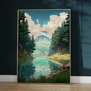 Lofi Anime Poster: Serene Japanische Landschaft, ruhige Landschaftskunst für ästhetisches Raumdekor