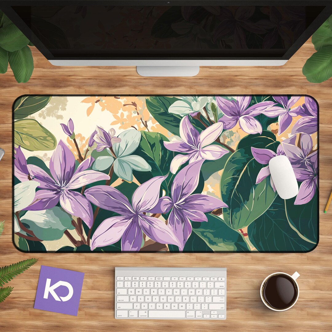 Floral Computer Mat Crown Flower Desk Mat: Purple Floral, XL Botanical Mousepad - Etsy