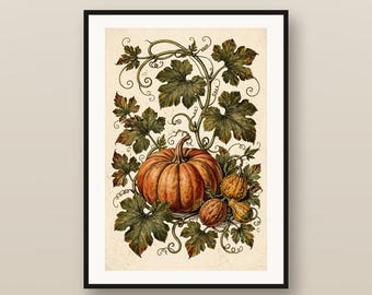 Autumn Harvest Wall Art Set of 6, Vintage Fall Botanical Prints, Cozy Thanksgiving Decor