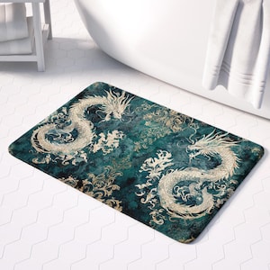 Gothic Dragon Bath Mat, Unique Fantasy Decor, Mythical Dragon Bathroom Rug, Housewarming Gift for RPG Lovers