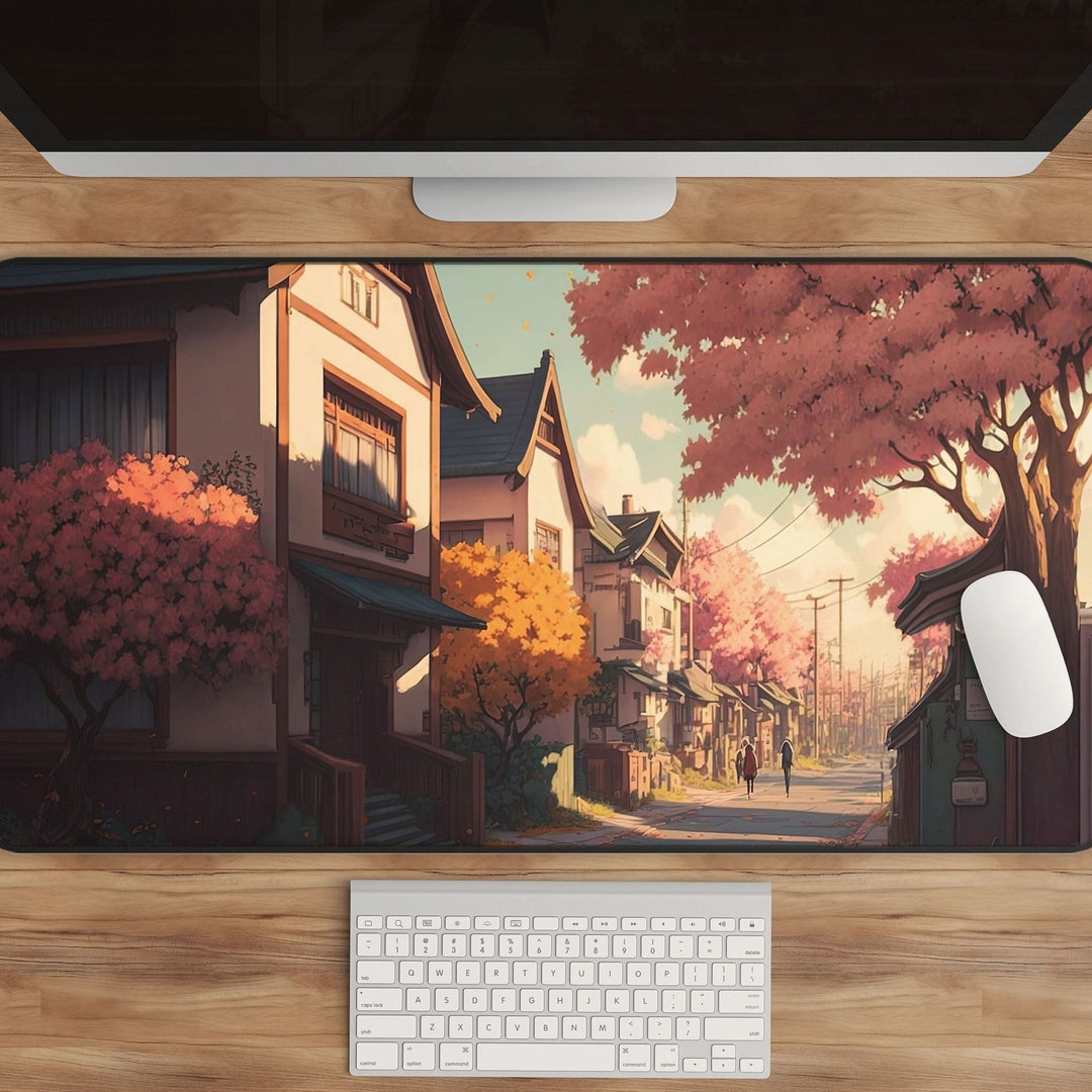 Anime Desk Mat - XXL Japanese Fall Scene for Gaming and Office - Unique ...