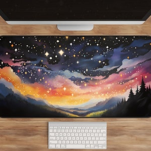 Celestial Desk Mat -  Zodiac Witchy Starry Night Sky, Magical Galaxy Gaming Mousepad, Kawaii Office Decor