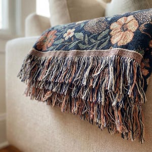 Dark Floral Blanket Woven Throw, Autumn Botanical Design, Cozy Fall Decor, Vintage Garden Style image 11