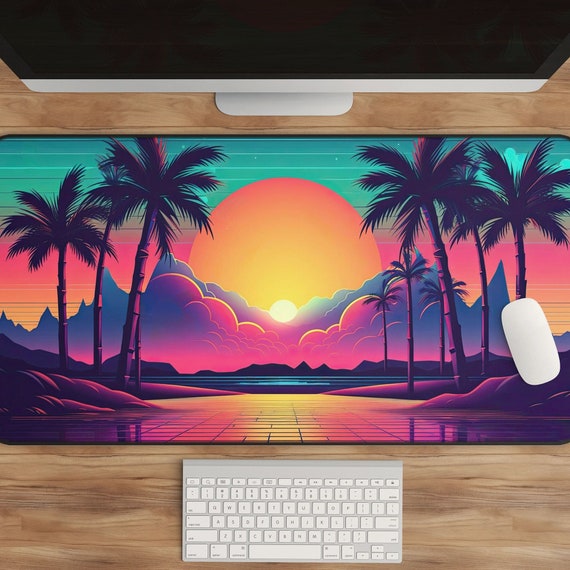 Neon Desk Mat | Retro Sunset | Retrowave, Synthwave Mouse