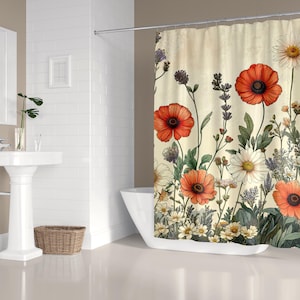 Wildflower Shower Curtain: Vintage Cottagecore Style for a Rustic Farmhouse Bathroom image 1