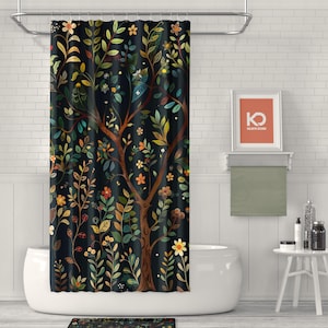 Gothic, and Bohemian Shower Curtain - Trendy Bathroom Decor for Aesthetic and Whimsical Bath Spaces, Unique Botanical Decor