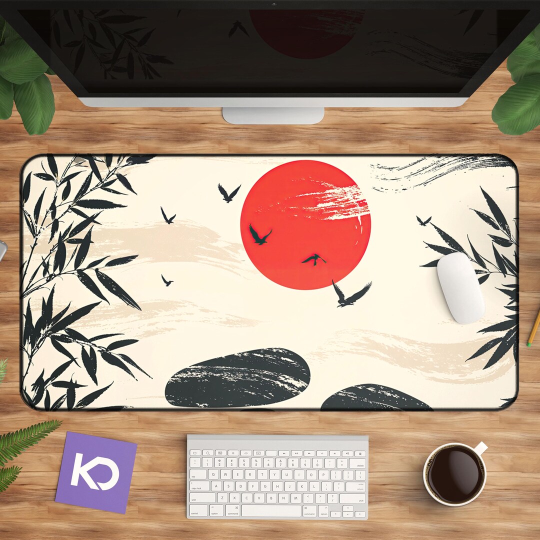 Japanese Desk Mat, Full Moon Red Sun Bamboo Art, XL Gaming Mousepad - Etsy