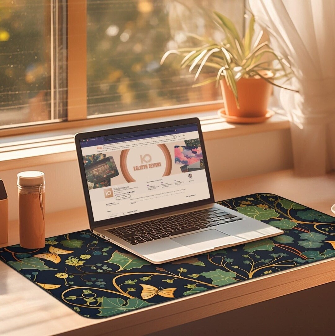 Natureinspired Dark Green Desk Mat, Large Gaming Mouse Pad and Keyboard Mat, Enchanting