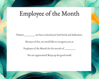 Certificado de Empleado del Mes, Moral en el Lugar de Trabajo (Descarga Digital)