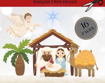 Printable Nativity Scene, Christmas, Nativity Art, Jesus, Nativity Kids Activity, Christian, Bible, Digital Download