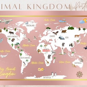 Mapa del mundo, Arte de la pared, Educación en el hogar, Mapa del mundo de los animales, Guardería, Mapa del mundo de la sala de juegos, Cartel educativo, Descarga digital, Arte de la pared para niños,