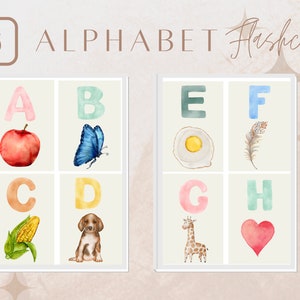 Tarjetas flash del alfabeto imprimibles, Diseño de acuarela, Montessori, Aula, Descarga digital, Niños pequeños, Preescolar, Aprendizaje temprano, Guardería