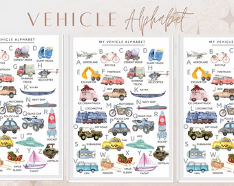 Vehicle Alphabet Poster: Watercolor Transport Print (Digital Download)