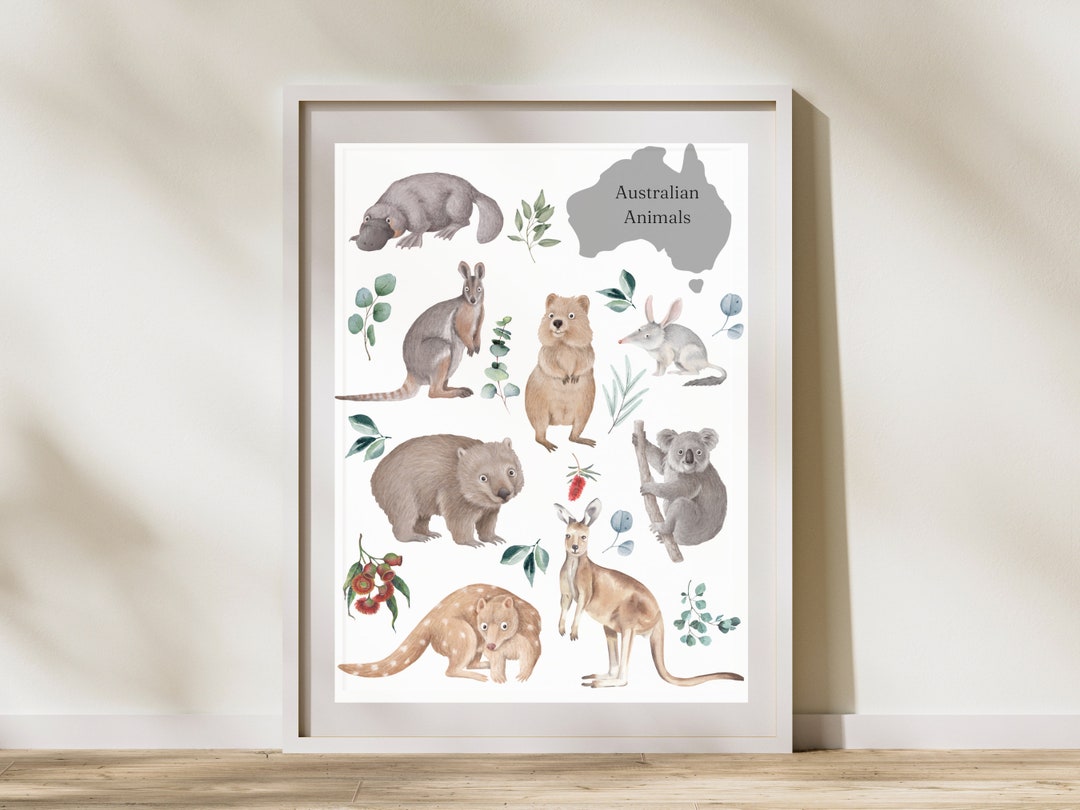 Australian Animals Watercolor Print: Montessori Nursery Decor (digital ...