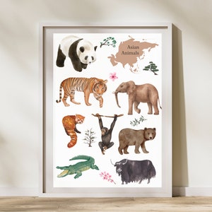 Estampados de animales, animales del mundo, Montessori, impresión en casa, arte de guardería, arte de sala de juegos, cartel educativo, cartel de aula, impresión de mapa