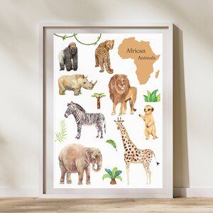 Dierenprints, Onderwijsposter, Dieren van de wereld, Continenten, Wereldkaart, Homeschool, Print thuis, Kwekerijprint, Digitale print