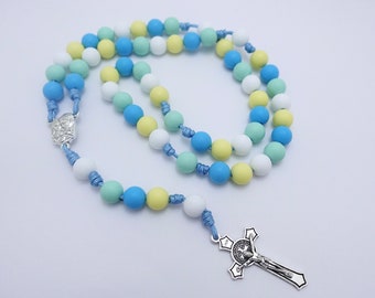 Silicone Baby Rosary | Blue, Mint, White & Yellow