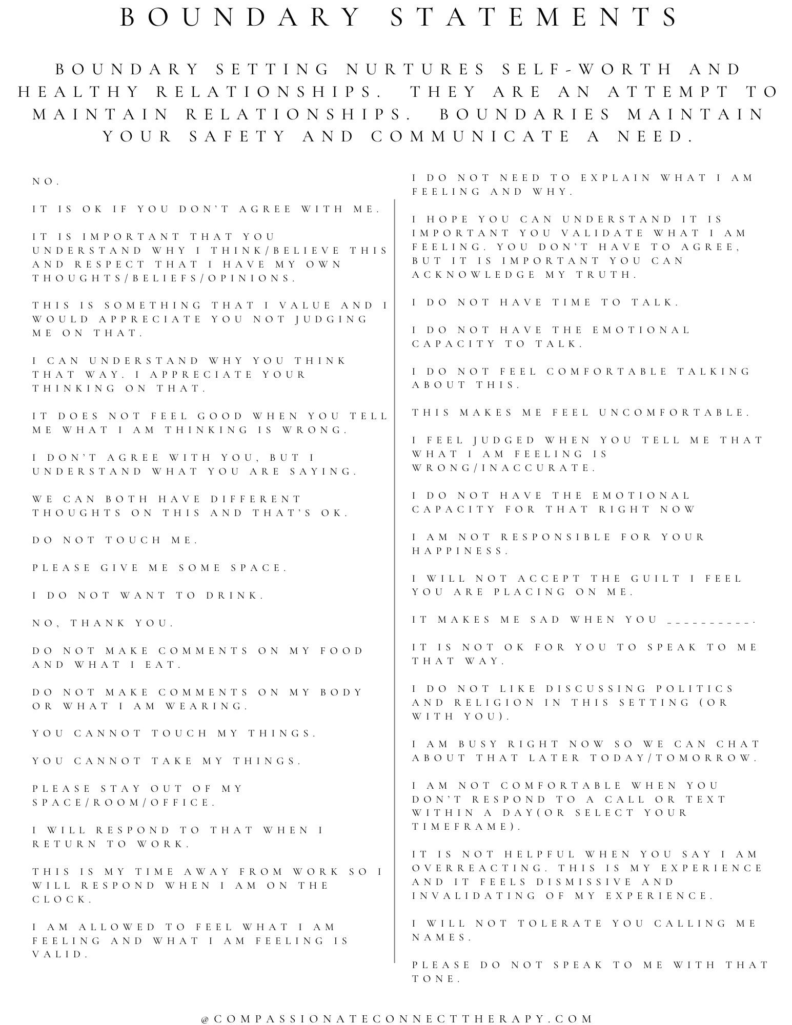 Boundary statements printable examples of ways to communicate