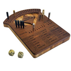 May include: A wooden Dice Baseball game board with engraved text and a baseball diamond design. Includes dice and pegs. The board features scoring areas for outs, home runs, and other baseball plays.
