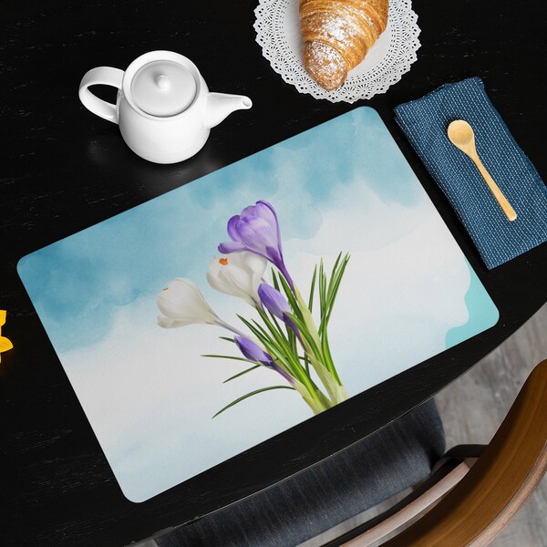 Spring Flower Placemat making a nature inspired with color accents and fine dining charm. Great gift for dinner party or home table decor.