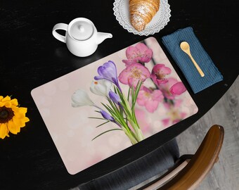 Spring Flower Placemat making a nature inspired with color accents and fine dining charm. Great gift for dinner party & vibrant tableware.