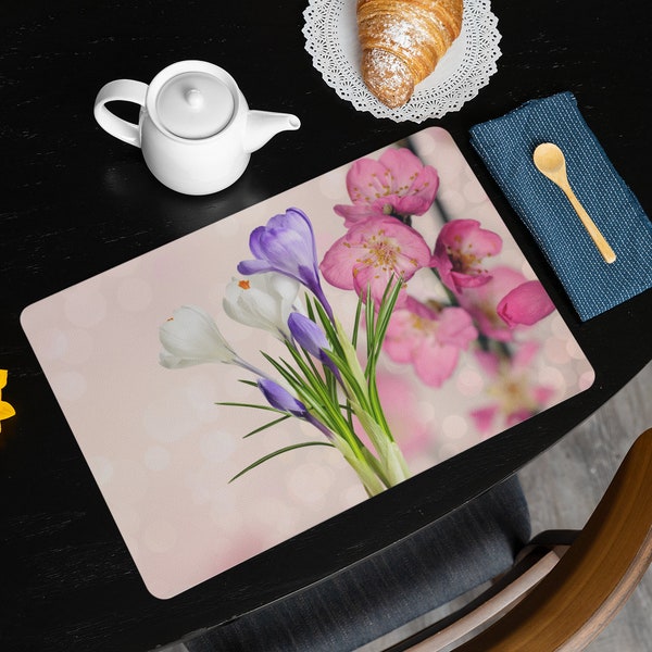Spring Flower Placemat making a nature inspired with color accents and fine dining charm. Great gift for dinner party & vibrant tableware.