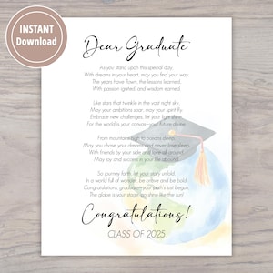 Graduation Poem Printable Art, Gift for 2025 Graduate, College, High School, Graduation Party Sign Keepsake