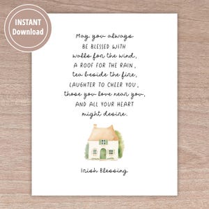 Bénédiction irlandaise pour la maison et les amis, art mural à imprimer, cadeau de pendaison de crémaillère, décoration d'intérieur en téléchargement immédiat pour la Saint-Patrick, cottage irlandais