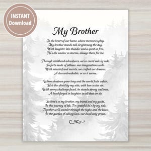 Mein Bruder Gedicht, druckbare INSTANT DOWNLOAD Geschenk für Bruder von Schwester, Brief an Bruder zum Geburtstag