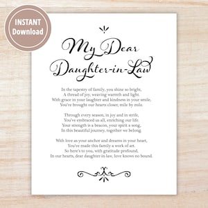 Poema para nora IMPRIMÍVEL Poesia, presente para noras, presente de casamento, preto e branco Download instantâneo