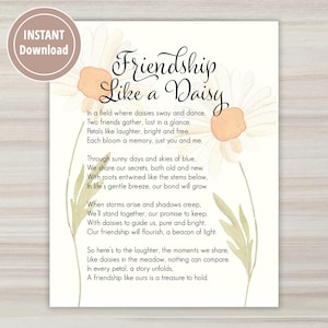 Poema de amistad para descargar al instante, arte, poesía de flores de margaritas, decoración del hogar para imprimir, regalo para cumpleaños de amigos o simplemente porque sí