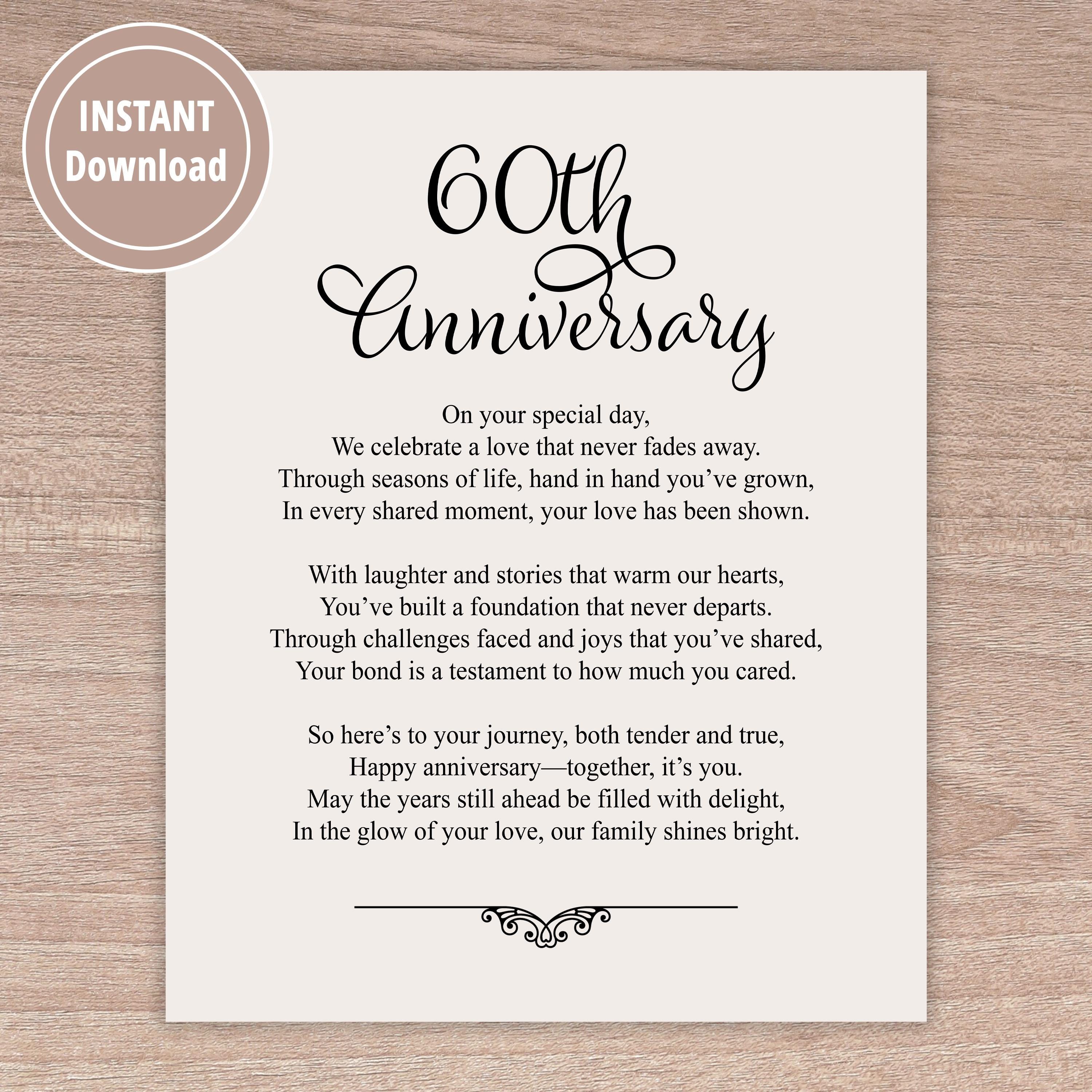 60th Anniversary Poem Printable Art, INSTANT DOWNLOAD Gift for Couple Celebrating 60 Years of Marriage, Grandparents Anniversary