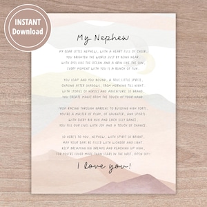Poëzie over neef, INSTANT DOWNLOAD afdrukbare kunst voor neef, cadeau voor verjaardag neef, vrolijk gedicht voor kinderkamer