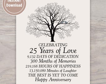 25th Anniversary PRINTABLE Art, Instant Download Poster for 25 Year Marriage, Easy Gift for Couples