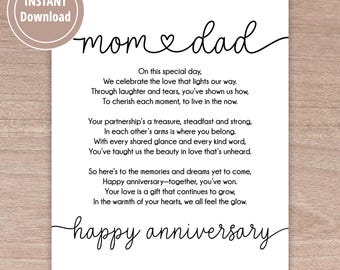 Mom and Dad Anniversary Poem, PRINTABLE DOWNLOAD, Poetry Gift for Parents Anniversary