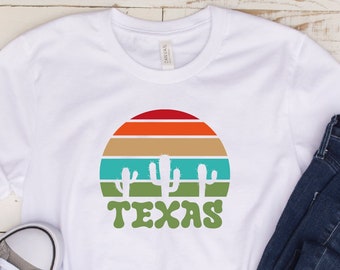 Texas Kaktus Shirt : Retro Sonnenuntergang Grafik T-Shirt