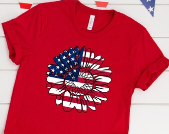 Shirt patriottische zonnebloem: 4 juli Family Matching