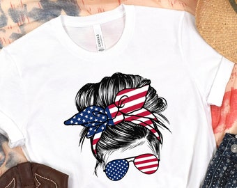 Messy Bun 4. Juli Shirt: Unabhängigkeitstag T-Shirt
