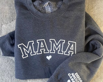 Personalized Mama Sweatshirt with Kid Names on Sleeve, Mothers Day Gift, Birthday Gift for Mom, New Mom Gift, Minimalist Cool Mom Sweater