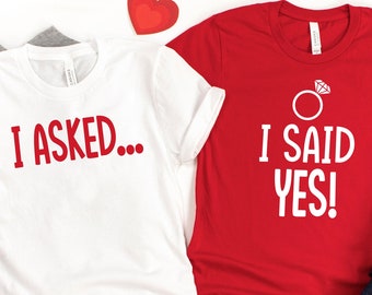 Verlobungs-Ankündigungs-Shirts: Ich habe gefragt, ich habe Ja gesagt Passendes Set