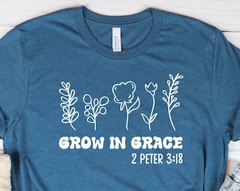Christian Tee: Grow in Grace Wildflowers Design - Unisex Plus Size