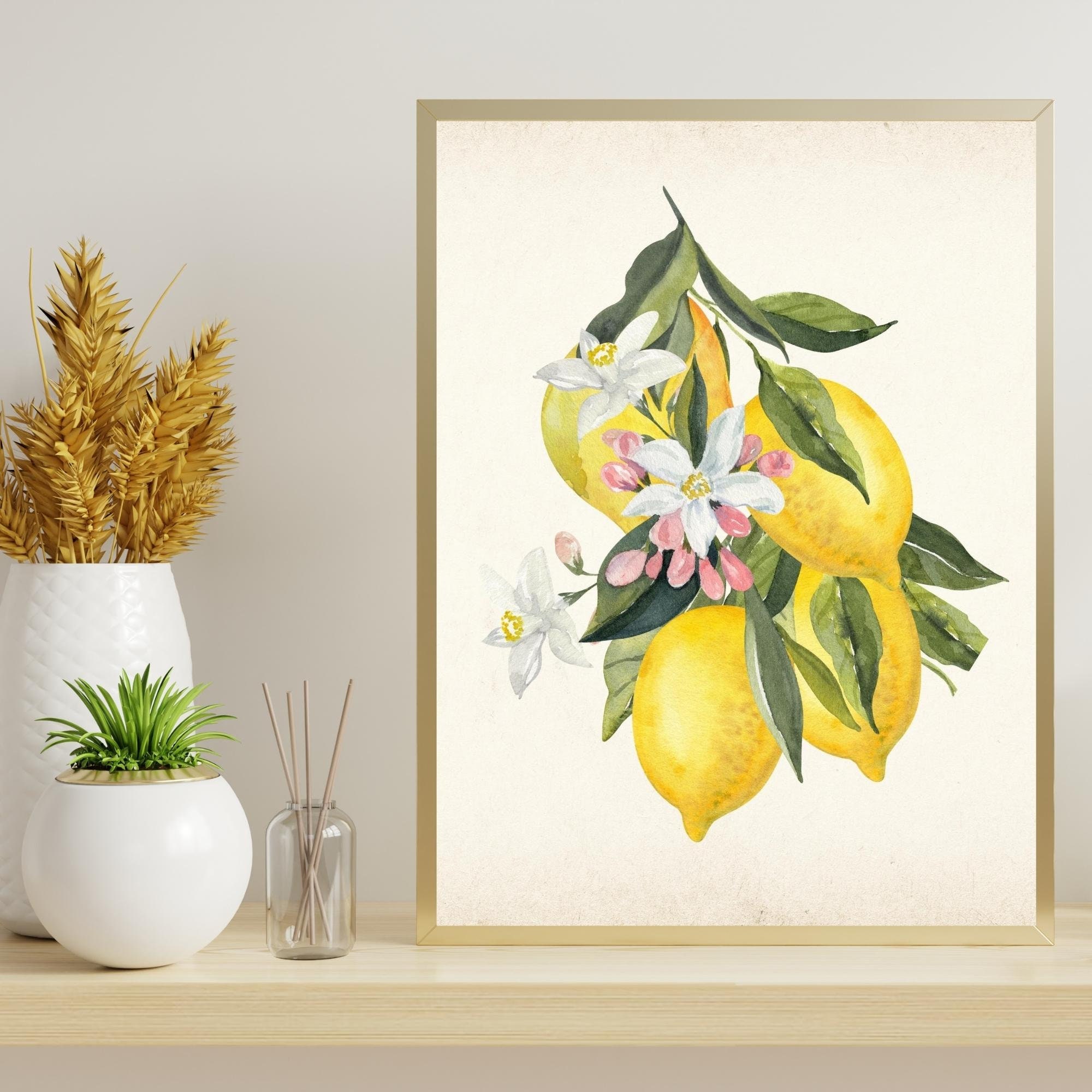 Yellow Lemon Printable Wall Art Home and Kitchen Decor Ideas Etsy